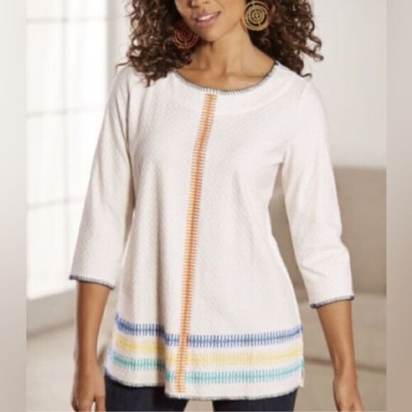 Soft Surroundings White Primary Color Embroidered Stitch Tunic Size Small - Picture 9 of 10